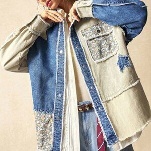 Multicolor Casual Women's Woven Patchwork Long Sleeve Loose Jacket Clothes